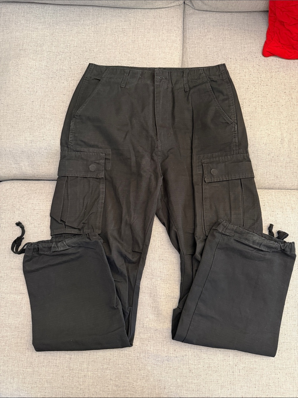 MNML Men's Black Cargo Pants with Drawstring Ankles 30